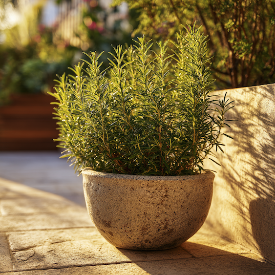 rozmaryn-v-kamenne-nadobe-na-slunnem-dvore-ve-vecernim-svetle