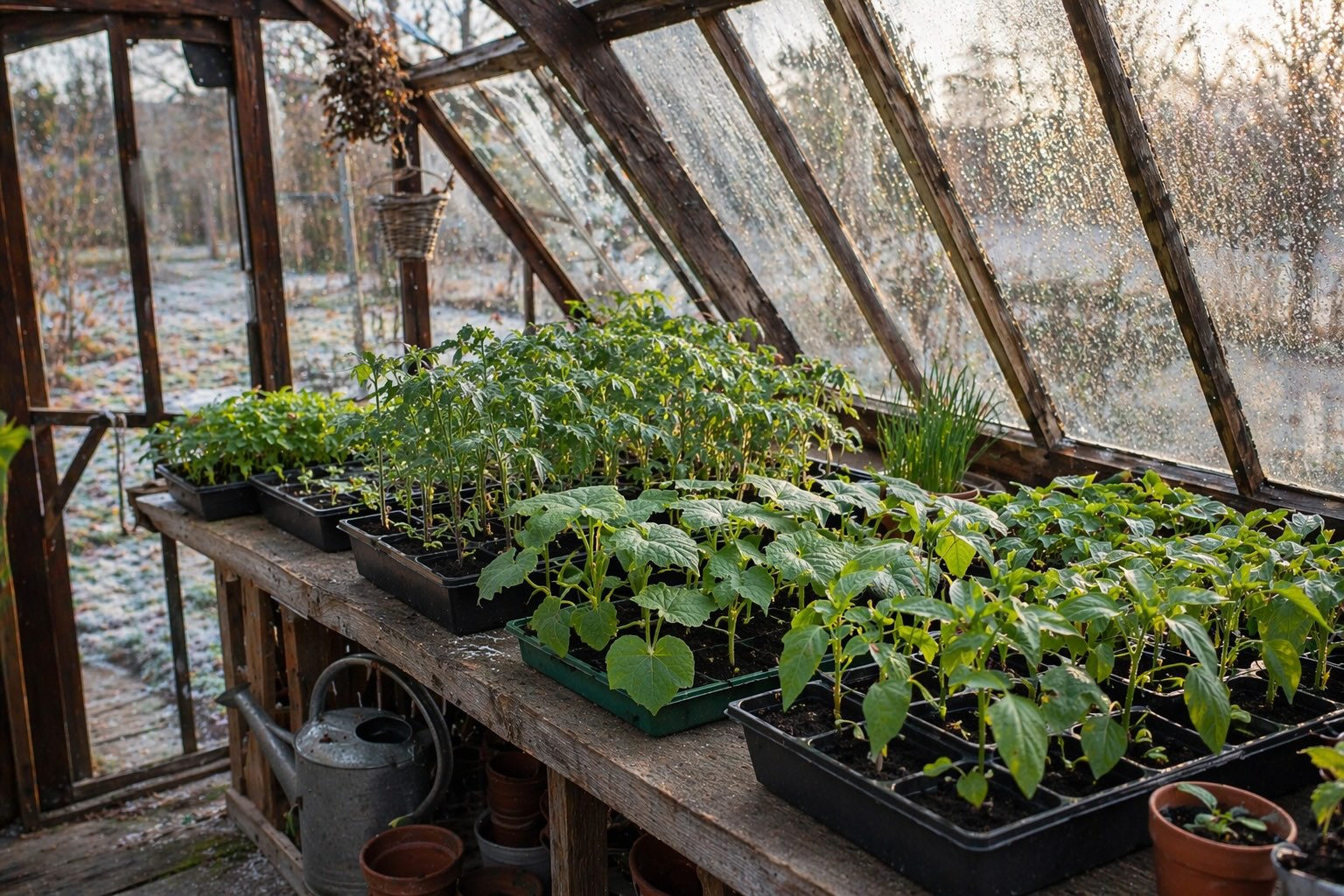 sazenice-zeleniny-ve-skleniku-na-drevenem-stole-ranni-rosa-na-sklenicich-jaro