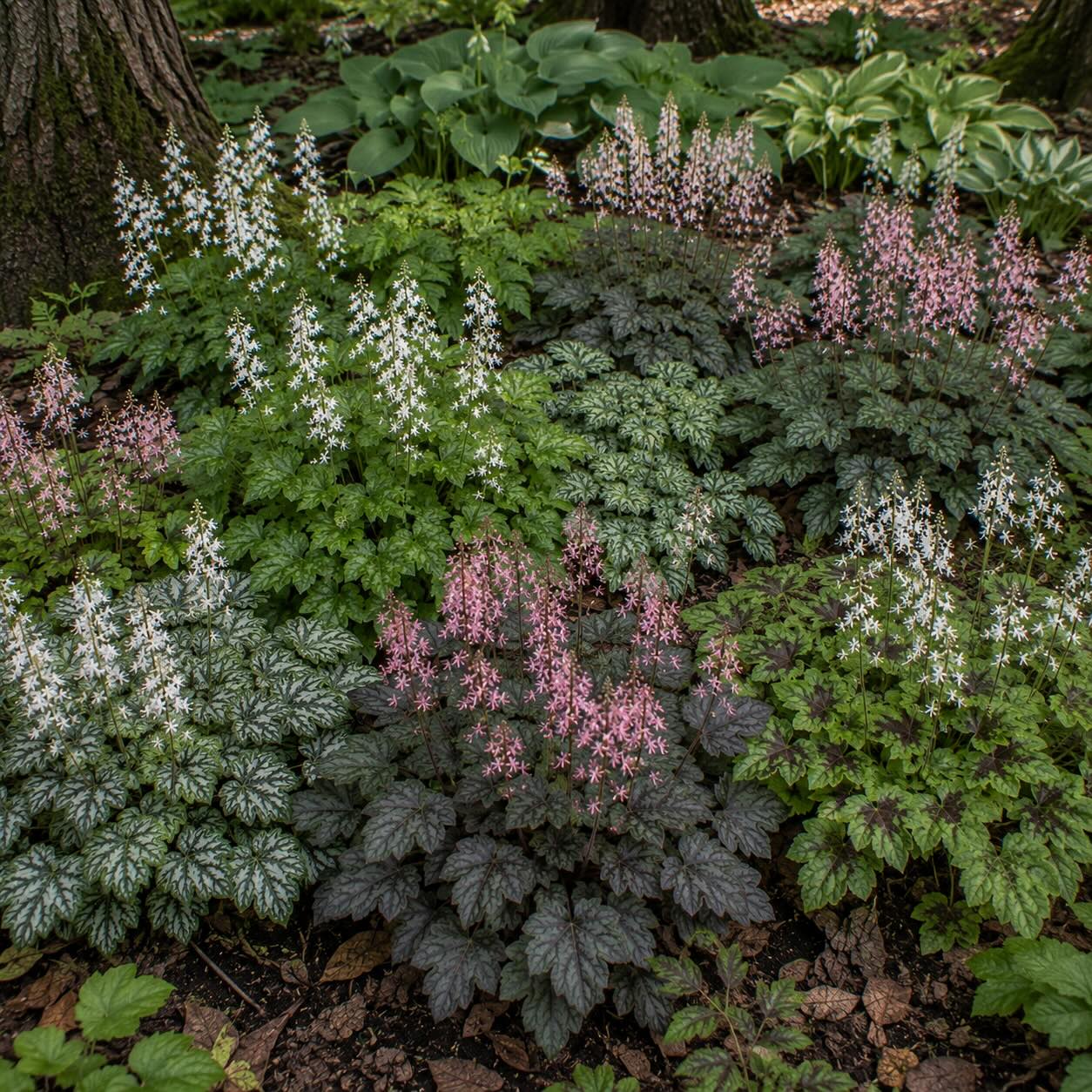 srovnani-kultivaru-mitrovnicky-tiarella-s-bilymi-a-ruzovymi-kvetenstvim-ve-stinu