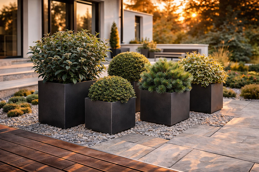 stalezelene-kere-v-nadobach-terasa-moderni-zahrada-kompozice