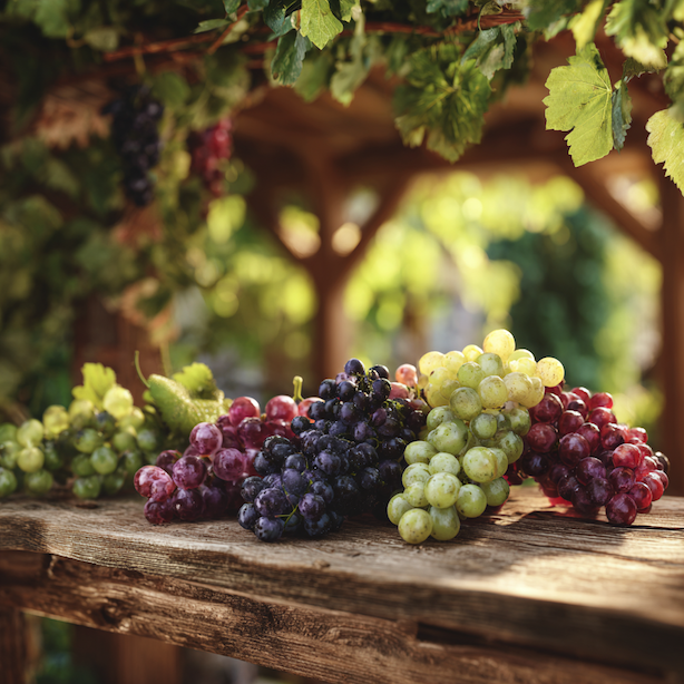 stolni-odrudy-vinne-revy-vitis-vinifera-ruzne-barvy-hroznu-na-drevenem-stole-pod-pergolou