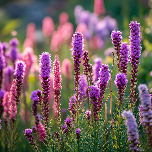 suskarda-klasnata-liatris-spicata-ruznovarevne-kultivary-kvetouci-v-zahonu