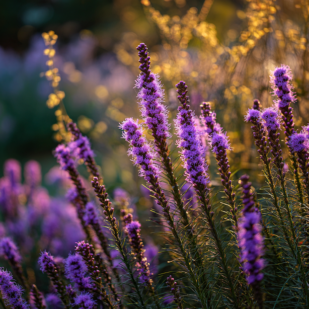 suskarda-liatris-kvetouci-klasovita-kvetenstvi-v-trvalkovem-zahonu