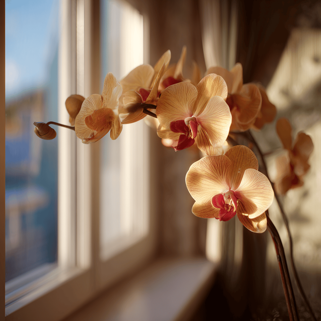 svetle-oranzova-orchidej-phalaenopsis-na-parapetu-ve-slunecnim-interieru