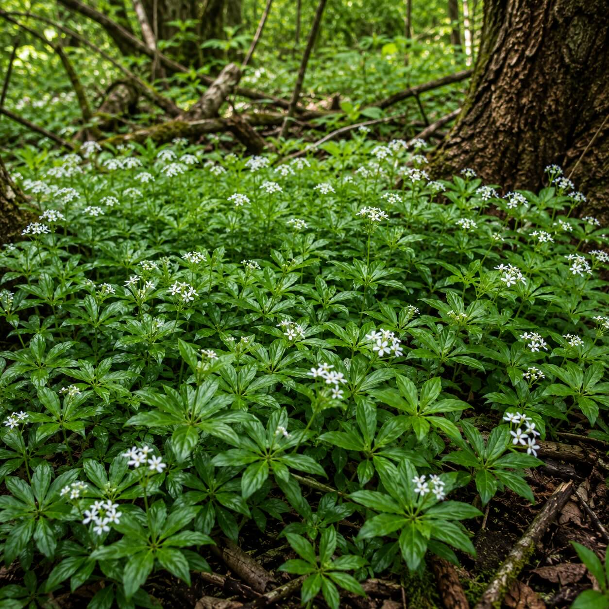 svizel-galium-odoratum-prirozeny-porost-v-lesnim-prostredi-s-hustym-pokryvem-pudy