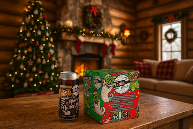 vanocni-permon-darkove-pivo-na-dubovem-stole-v-horskem-srubu