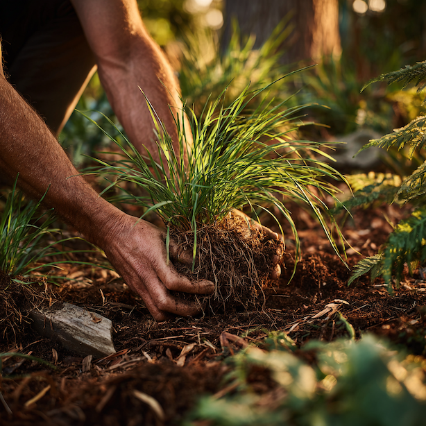 vysadba-ostrice-carex-morrowii-do-humozni-pudy-pod-stromy