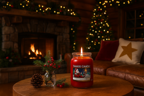 yankee-candle-christmas-eve-na-dubovem-stole-v-horskem-srubu-vanocni-atmosfera