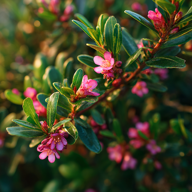 zabluda-escallonia-ruzove-kvety-a-leskle-listy-na-slunnem-stanovisti