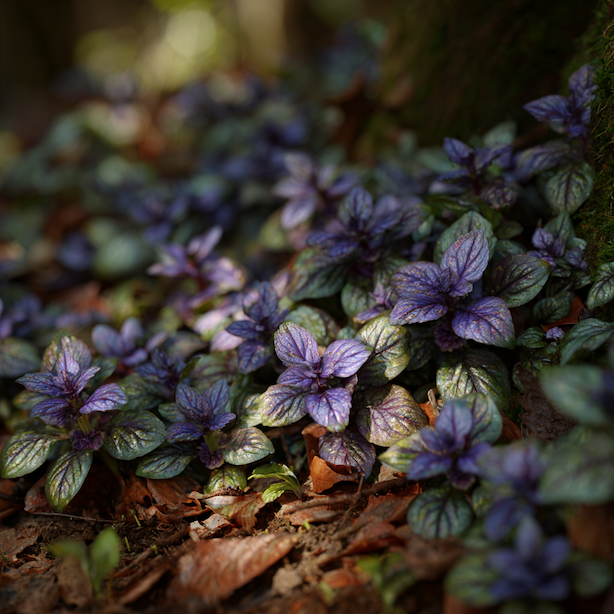 zbehovec-ajuga-pudopokryvny-porost-s-fialovymi-listy-ve-stinu