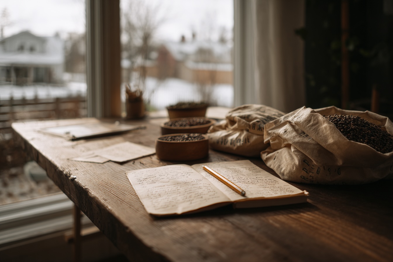 zimni-planovani-vysevu-paprik-zapisnik-se-semeny-na-drevenem-stole