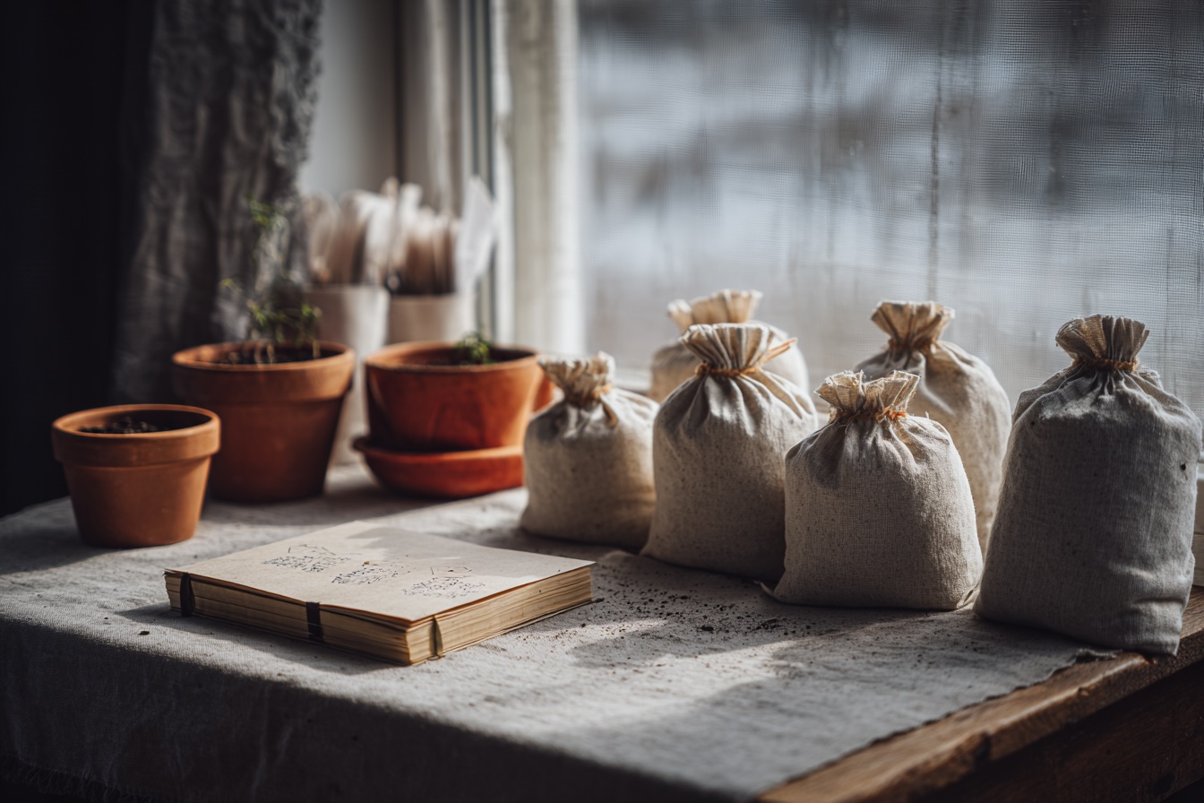 zimni-planovani-vysevu-zeleniny-sacky-se-substratem-a-zahradnicky-zapisnik