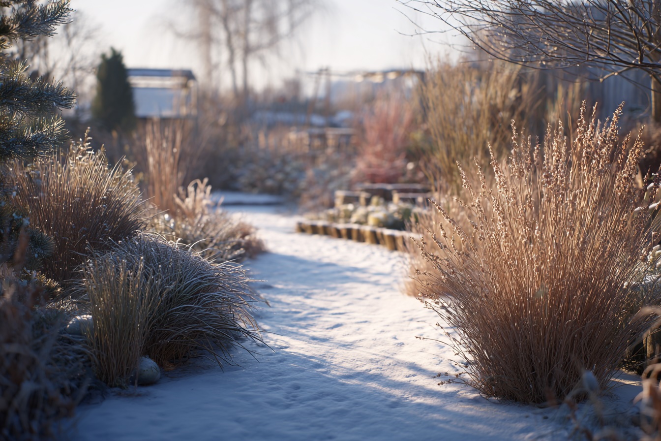 zimni-zahrada-prosinec-okrasne-travy-svetlo-cesta-namraza