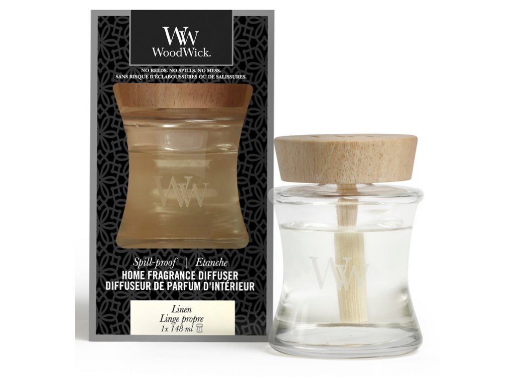 Woodwick Aroma difuzér s víčkem proti vylití Linen