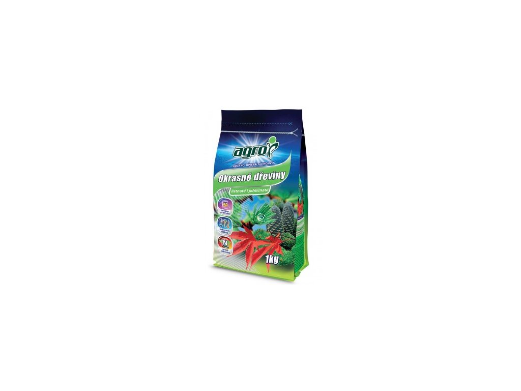 AGRO Organo-minerální hnojivo okrasné dřeviny 1 kg – hnojivo pro podporu růstu, husté olistění a intenzivní zabarvení okrasných dřevin.