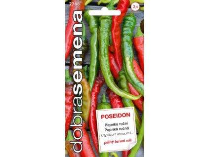 Paprika beraní roh Poseidon – pálivá odrůda s dlouhými plody, vhodná pro grilování, nakládání a pikantní kuchyňské zpracování.