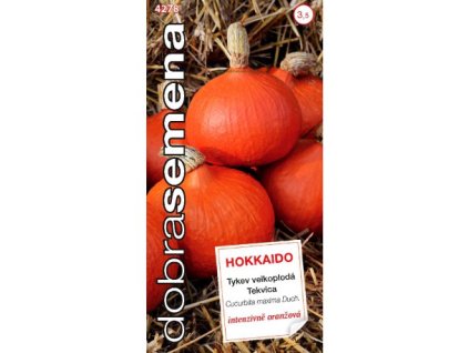 Tykev plazivá Hokkaido – středně raná odrůda s oranžovými plody sladké oříškové chuti, ideální pro polévky, pyré a pečení.