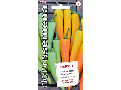 Paprika zeleninová Harvey – jemně ostrá poloraná odrůda s atraktivními, kuželovitými plody, ideální pro kuchyňské zpracování a nakládání.
