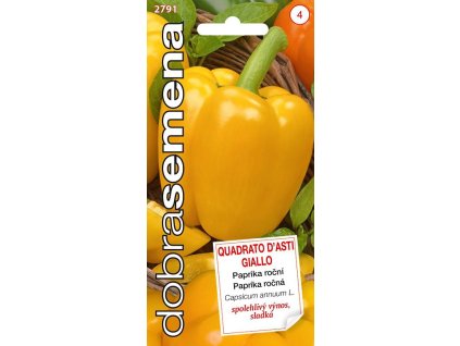 Paprika zeleninová Quadrato D’Asti Giallo – středně raná kapie s velkými, sladkými žlutými plody, ideální pro čerstvou konzumaci a pečení.