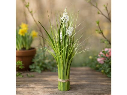 dekorativni-svazek-uzkych-listu-s-bilymi-kvety-jarni-dekorace