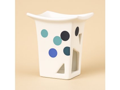 aromalampa-bila-s-potiskem-modrych-puntiku-keramicka-hranata