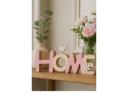 drevena-dekorace-home-s-ruzovymi-pismeny-a-ptackem-na-pismenu-o-umisteno-v-interieru-s-kvetinami-a-vazami