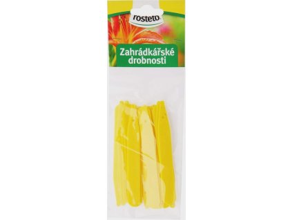 Jmenovka Rosteto L4 žlutá – plastová jmenovka (10 x 1,4 cm), balení 20 ks, vhodná pro označení rostlin v zahradě nebo skleníku.