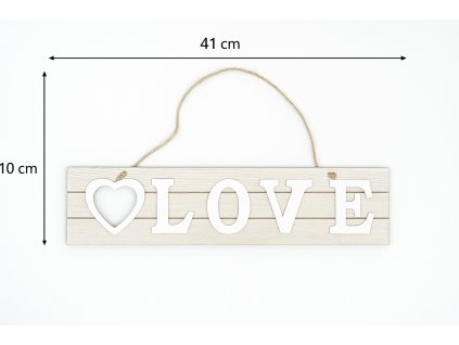 Dřevěná závěsná dekorace LOVE – přírodní bílá