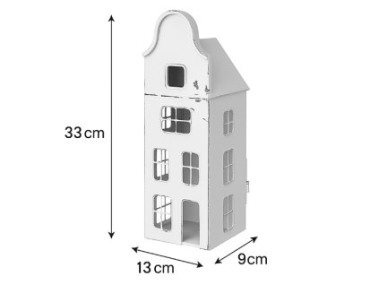 Kovová lucerna ve tvaru domečku – bílá, 33 cm