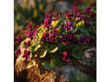 violka viola sororia rubra cervenofialove kvety v skalce