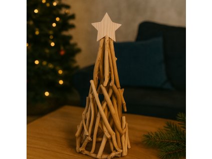 vanocni stromek z prirodnich vetvi se hvezdou