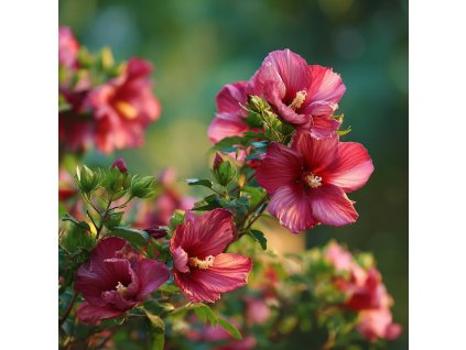 ibisek syrsky hibiscus syriacus flower tower ruby syte rubinove cervene kvety na sloupovitem keri