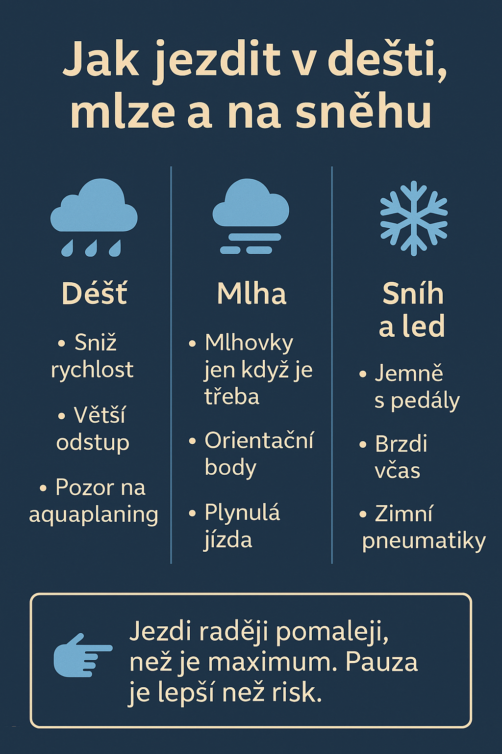 🚗 Řízení v dešti, mlze nebo na sněhu – jak na to v klidu (Zdenka učí řídit)
