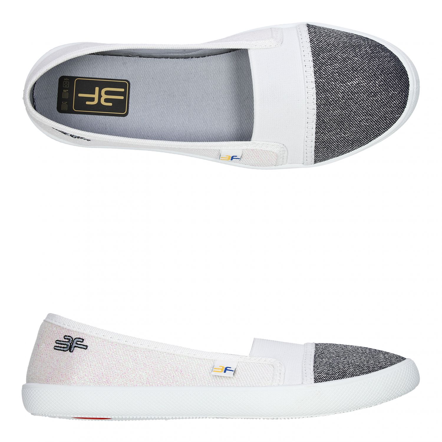 3F dívčí slip-on plátěnky/baleríny 5LB-GB1 bílá + stříbrný třpyt Velikost: 41