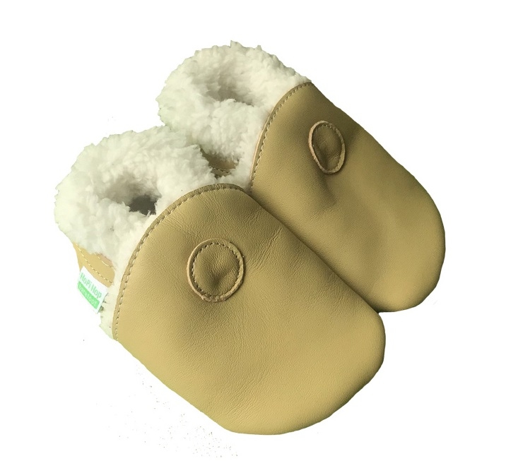 HOPI HOP Barefoot měkké kožené capáčky - zimní světle žluté - camel Velikost: 12-18 m