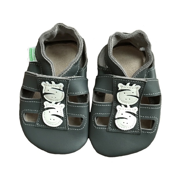 HOPI HOP Barefoot měkké kožené capáčky - sandálky - tmavě šedé Velikost: 6-12 m