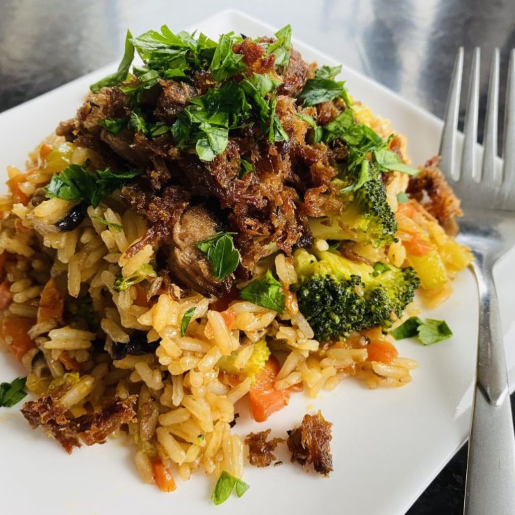 Rizoto so zeleninou, shiitake a hovädzím mäsom