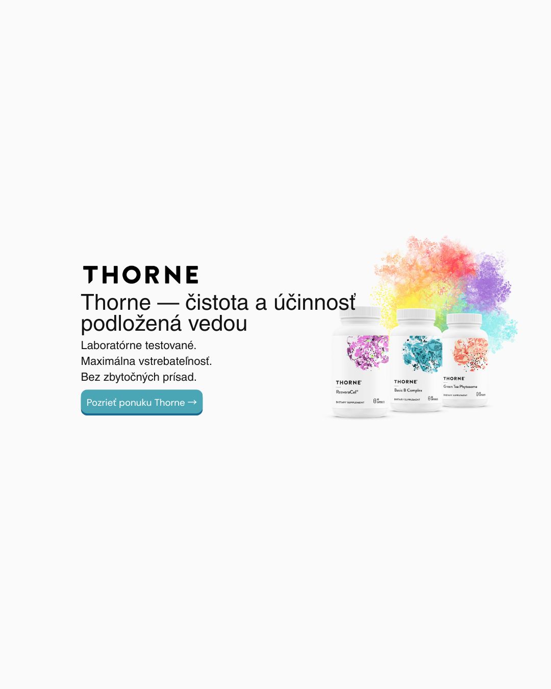 Thorne výživové doplnky — špičkové zloženie a čistota bez kompromisov. Objavte nové produkty Thorne na zdrave-telo.sk pre podporu zdravia, imunity a vitality.