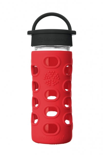 sklenena flasa Lifefactory 350 ml apple red