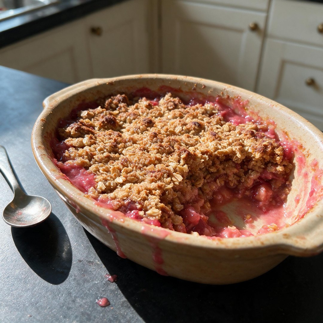Rebarborovo-jahodový crumble