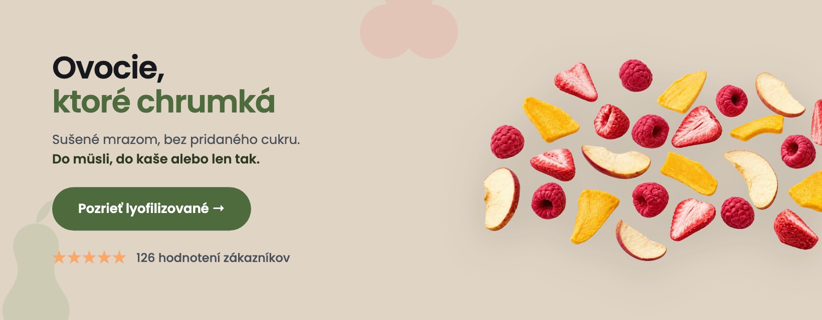Lyofilizované ovocie sušené mrazom bez pridaného cukru — do müsli, do kaše alebo len tak