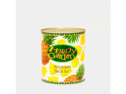 Ananas kúsky v mierne sladkom náleve 850/490g Happy Garden