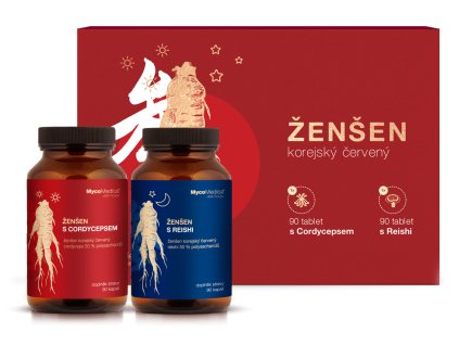MycoMedica Korejský ženšen + Cordyceps a Reishi 2x 90 kapslí dárková sada