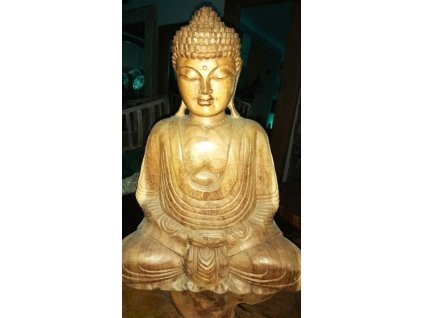 Buddha 40 cm - dřevěná soška Buddhy s lehkou patinou