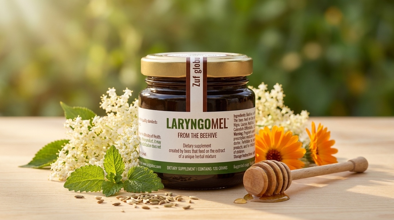 LARYNGOMEL 120 g: bylinný med pro krk a dýchací cesty se 7 extrakty – akce 200 Kč místo 590 Kč