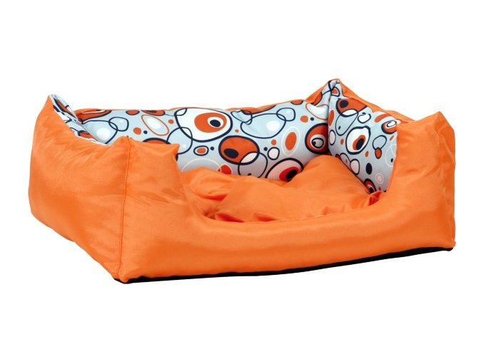 Pelech pro psa Argi obdélníkový s polštářem - oranžový se vzorem - 76 x 60 x 20 cm