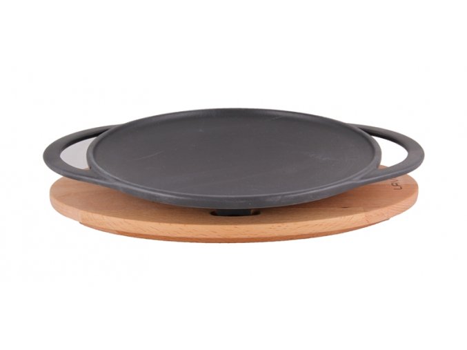 Litinová pánev "wok" 28 cm s dřevěným podstavcem