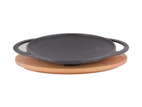 Litinová pánev "wok" 28 cm s dřevěným podstavcem