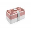 Obědový Bento Box s příborem - růžová monstera