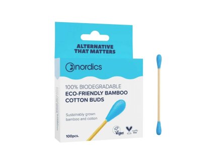 Bambusové vatové tyčinky modré NORDICS 100 ks ECO CERT Cosmos Organic